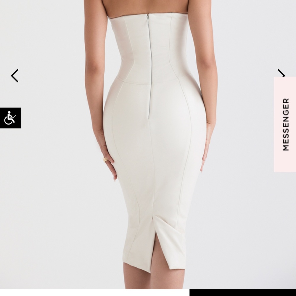 House of CB CAMILLA IVORY VEGAN LEATHER STRAPLESS DRESS